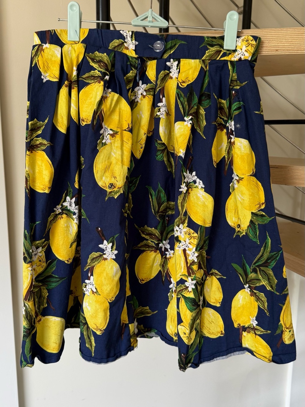 Women's Navy Lemon Print Skirt